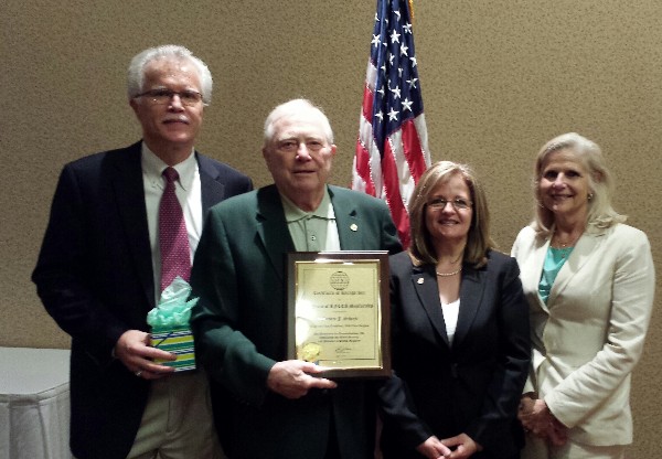 In May, Linda Millis, AFCEA International vice president for Industry Programs (far r), along with Rick Wegmann, chairman of the chapter board (far l) and Linda Skinner, chapter president, recognizes Regional Vice President Fred Schyed for 50 years of AFCEA support.