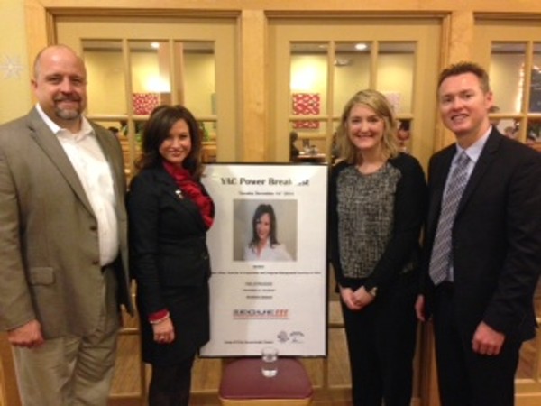 At the December Power Breakfast are (l-r) David Hart of event sponsor Segue Technologies and former chapter president; guest speaker Ramona Vikan of the Ahrens Consulting Group (TACG); and Claire Revelee and Brent Ahlers, the chapter's Young AFCEAN co-chairs.