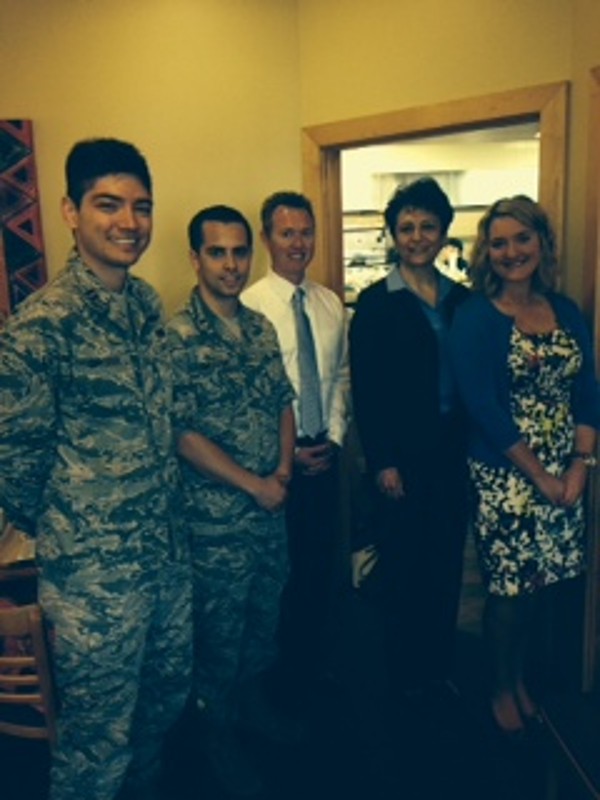 Attending the YAC meeting (l-r) is Don Gruber, YAC communication lead; Jacob Singleton, YAC community outreach lead; Brent Ahlers of Gartner, YAC co-director; Col. Cassie Barlow, USAF (Ret.), Ph.D., of Wright State Research Institute; and Claire Revelee, TEKsystems, YAC co-director. 