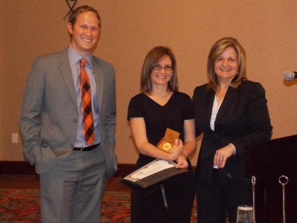 At the June luncheon are Casey Weinstein, chapter vice president of programs; luncheon speaker Lynn Eviston (c), director of plans and programs, Air Force Life Cycle Management Center; and Linda Skinner, chapter president.
