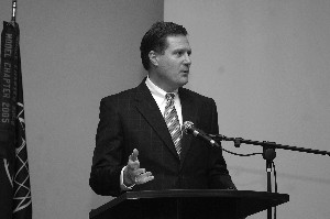 June guest speaker Congressman Michael Turner speaks at the chapter luncheon, giving a broad perspective relating to the armed forces and regional issues.
