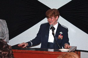 In February, Lt. Gen. Janet Wolfenbarger, USAF, vice commander, Air Force Materiel Command, opens the Valentine's Ball with words of support for the chapter's Education Foundation.