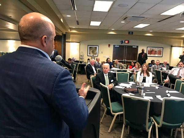 David Hart, regional vice president, Midwest Region, speaks to AFCEA and Logistics Officers Association members at the Fourth Annual Dayton-Wright AFCEA and Wright Brothers Logistics Officers Association Air Force Logistics IT Summit in Dayton, Ohio, in June. (Photo courtesy of Segue Technologies)