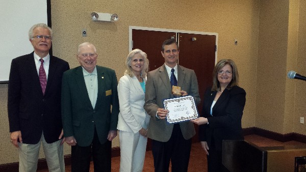 Pictured (l-r) at the May luncheon are Rick Wegmann, chairman of the chapter board; AFCEA  Regional Vice President Fred Scheyd; Linda Millis, AFCEA International vice president for Industry Programs; guest speaker David Drake, technical director, Communications and Information Directorate, National Air and Space Intelligence Center; and Linda Skinner, chapter president.