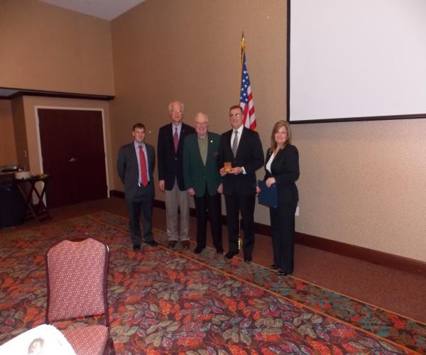 ADAYTON-WRIGHT—Aaron Miller, vice president of chapter operations, Rick Wegmann, chapter chairman of the board, Fred Scheyd, regional vice president Ricky Peters and Linda Skinner, chapter president, pictured after the April luncheon.