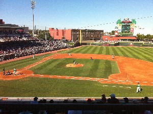 Chapter members enjoy the view of Fifth Third Field from the Miller Valentine box during a Young AFCEANs community event in September.