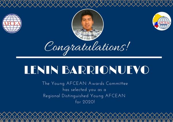 In November, Lenin Barrionuevo is named the Regional Distinguished Young AFCEAN.