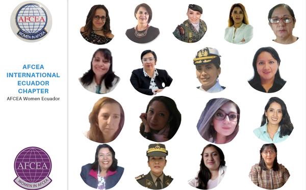 The chapter now has  the following 17 women members: (first line from I to r) Santos; Arteaga; Capt. Diana Vallejos; Valentina Almeida, lawyer; Grace Unda; (second line from I to r) Ingrid Marchán; Katalina Barreiro; Carol Almeida; Mercy Anchundia; (third line from I to r) Cynthia Marcial; Salome Mantilla; Diana Sanabria; Estefania Jacqueline, lawyer; (fourth line from I to r) Proaño; Col. Lourdes Barriga; Jenny Baustista; and Mayrita Valle.