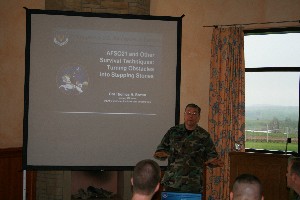 Col. Brown discusses the Air Force Smart Operations for the 21st Century initiative with the audience in January.