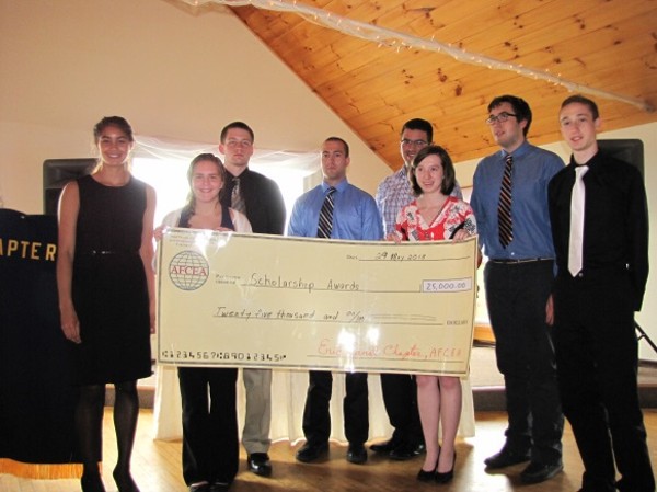 Scholarship winners at the May luncheon are (l-r) Jordan General, Lyndsay Hurilla, Nathan Jones, Ben Rolewicz, Laura Wessing, Zach Lewis, Kyle Bojanek and Joshua Metzger.