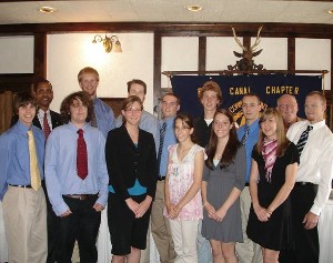 In June the chapter awarded scholarships to outstanding students. The presenters and winners are (front row, l-r) David Lombardo; Peter Monahan; Melissa Ziankoski; Carolyn Entelisano; Lindsay Paluck; Jessica Stanulevich; (back row, l-r) Rick Lockridge, chapter president; Steve Linderman; Chris Mann; Gerald Wohlrab III; Ben Kirk; Richard Metzger; Gene Blackburn, chapter chairman; and Martin Ofalt Jr.