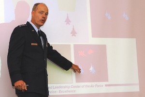 Lt. Gen. Allen Peck, USAF, commander, Air University, Maxwell Air Force Base, Alabama, provided the keynote address on the first day of the Airborne Network Technology Review Days Conference held in August. 