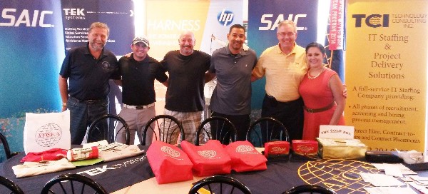 Golf Scramble sponsor representatives (from l) at the September event include Chris Green of CK Green; Casin Hubbard of TEK Systems; Martin Harbolt of Hewlett-Packard; Vince Holloway of Booz Allen Hamilton; John Forsythe of Science Applications International Corporation; and Andrea Mancio of Technology Consulting Inc.