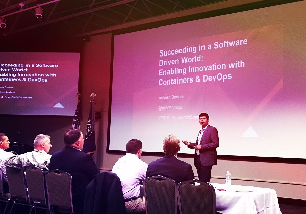 Ashesh Badani, vice president and general manager of OpenShift PaaS at Red Hat, speaks at the chapter's September general membership meeting. 
