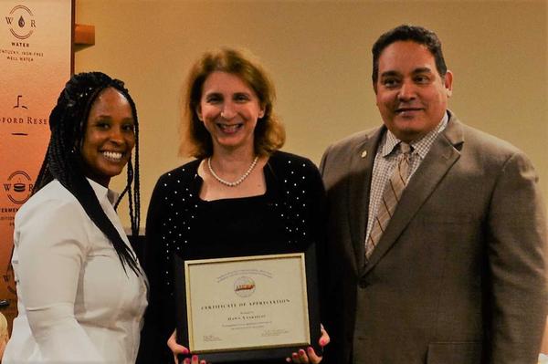 Thompson (l) and Rivera (r) thank May panelist Dawn Yankeelov,  founder and executive director of TALK, the Technology Association of Louisville Kentucky, and founder and president of Aspectx. 
