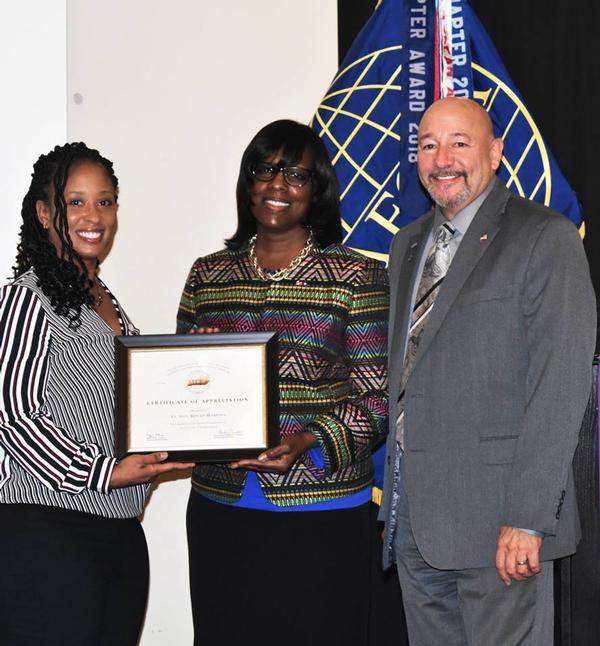 In October, Martin Harbolt, the chapter's chairman of the Board of Directors, and Thompson present Lt. Gov. Hampton with a certificate of appreciation after her presentation to the chapter's Women in AFCEA.