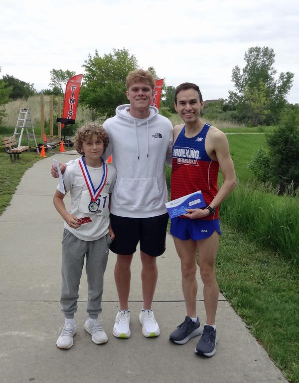Pictured are the top male finishers at the 5K (r-l based on finishing rank): Andy Vasquez, Elkhorn, Nebraska, 1st Place; Noah Post, Lincoln Nebraska, 2nd Place; and Elliott Conley, Omaha, Nebraska, 3rd Place.
