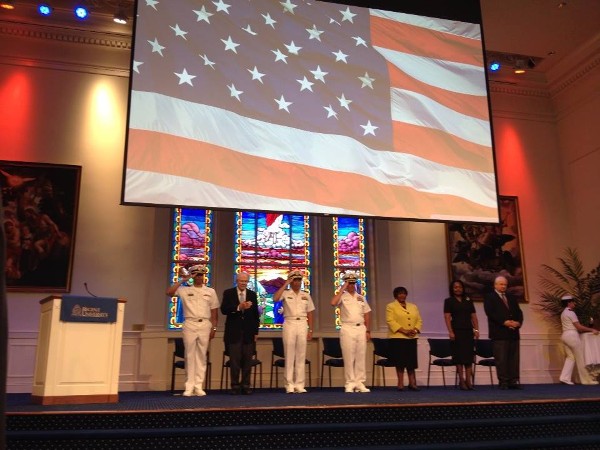 Local military and university leaders gather as the chapter presents its ROTC Honor Award in April.