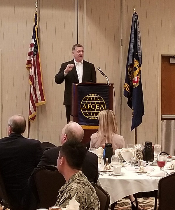 Tim Hagerty, CEO of TeamingPro, presents the small business spotlight at the chapter's January luncheon.