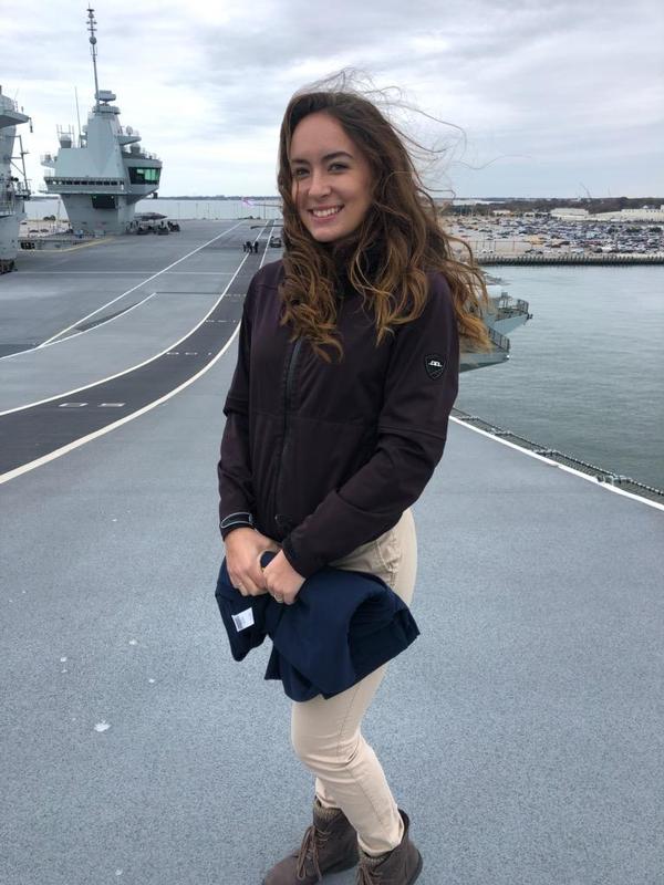 White poses for a photo on the HMS Queen Elizabeth in November.
