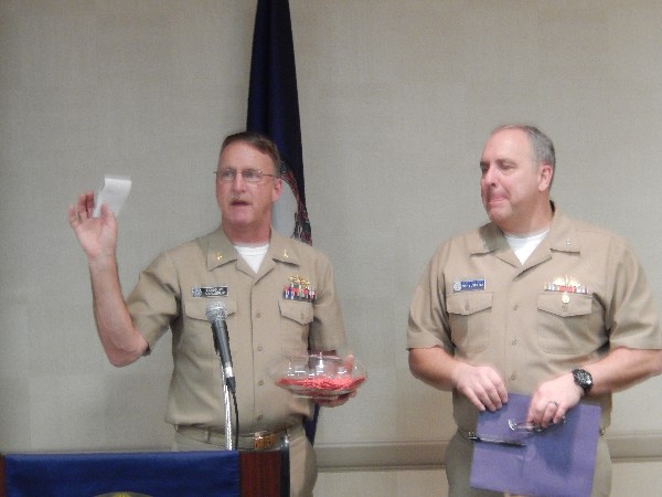 Cmdr. Vanderlip (l) joins guest speaker Rear Adm. Scott B. Jerabek, USN, in January.