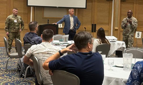 CW5 Jon Stanley, J6, chief technology officer, U.S. Indo-Pacific Command, discusses artificial intelligence/machine learning technology at the October event.
