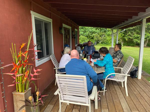 In February, chapter officers discuss strategy in an off-site session.