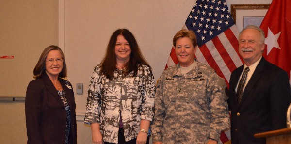 Gathered at the May luncheon are (l-r) Kathy Broad, Women in Defense president; Cindy Kurt, chapter secretary; Maj. Gen. Heidi V. Brown, USA; and Mike Schexnayder, chapter president.