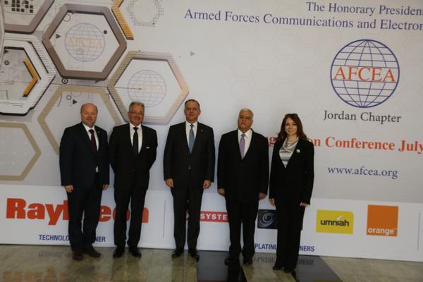 Attending the inauguration event in July are (l-r) Petr Jirasek, AFCEA regional vice president, Central Eastern Europe and Baltic; Maj. Gen. Erich Staudacher, GEAF (Ret.), general manager, AFCEA Europe; His Royal Highness Prince Feisal Ibn Al Hussein; H.E. Eng. Atef Tell, chairman, King Abdullah Design and Development Bureau; and Eng. Rula Ammuri, chapter president.