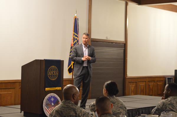 William E. Marion II, the U.S. Air Force's deputy chief information officer and deputy chief, information dominance, speaks to AFCEA members and guests in June at Germany's Ramstein Air Base.