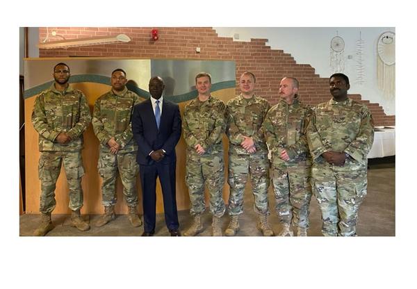 In October, Stephen Hughes, deputy director for Plans, Programs and Analysis at Headquarters U.S. Air Forces in Europe-Air Forces Africa, poses with luncheon attendees.