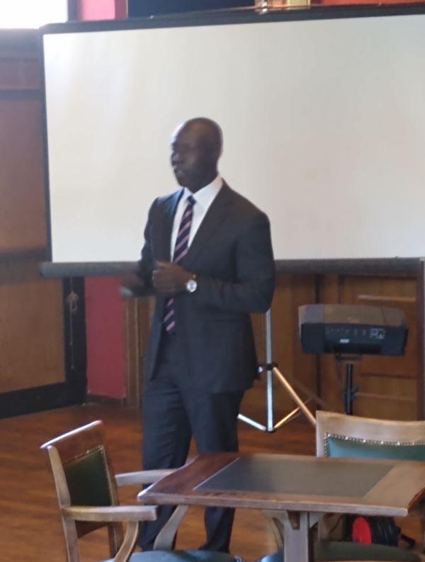 In July, Stephen Hughes, U.S. Air Forces in Europe and Air Forces Africa Plans, Programs and Analyses Directorate, speaks at a briefing at the Summer Tech Expo at Ramstein Air Force Base.
