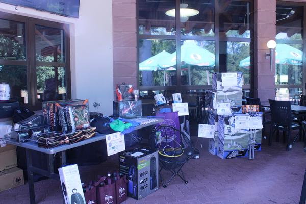 Tournament prizes await their winners. The July contest brought in nearly $5,500.