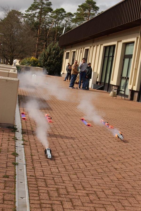 Members of Bloodhound SSC launch rocket cars at the TeamWorks competition during the 2nd Annual SkillsUSA Competition in March.