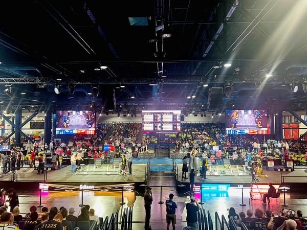 In April, students engage with peers and participate in the FTC Championships. Teams from across the globe converged at the event.