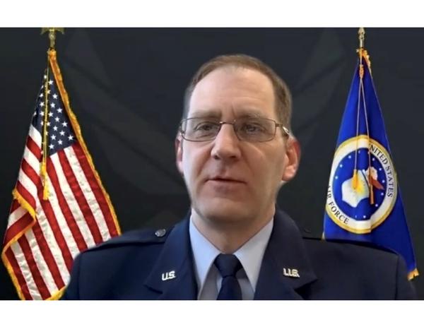 Col. Jason Avram, USAF, chapter vice president, ROTC Affairs, offers closing remarks at this year's April scholarship awards ceremony. Col. Avram has been staunchly leading the chapter's ROTC scholarship program for the past few years and will retire from a distinguished military career on 30 April. 
