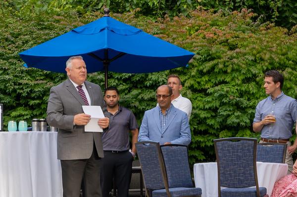 Patrick Marr, outgoing chapter president, offers concluding remarks about the chapter and its numerous achievements during the Annual Summer Social in August. 