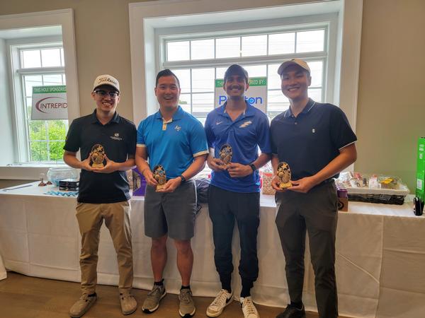 First place winners for 1st Flight with a score of 56 First Lts. (l-r) Nick Orfitelli, Josh Wu, Rudra Patel, and Hasel Suharli pose for a photo at the June event.