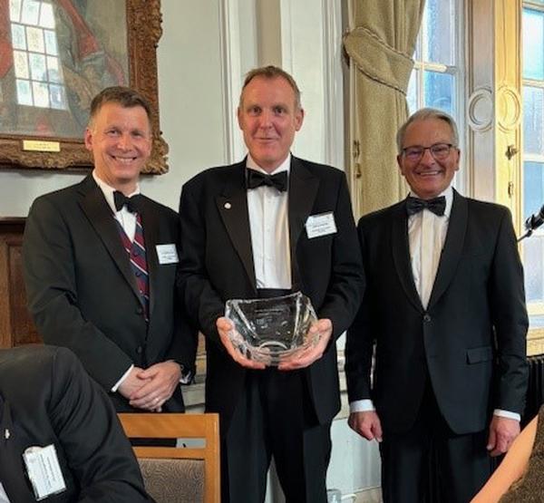 Pictured at the June celebration are (from l-r) Air Cdre Mike Wilson, RAF, chapter president; Air Cdre (now AVM) Tom Ashbridge, RAF, immediate past chapter president; and Maj. Gen. Erich Staudacher, GEAF (Ret.), general manager, AFCEA Europe.