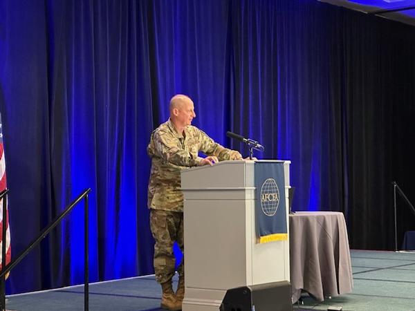 Lt. Gen. Michael Guetlein, USSF, commander, Space Systems Command, provides the keynote address for the Space Industry Days in Los Angeles in October.
