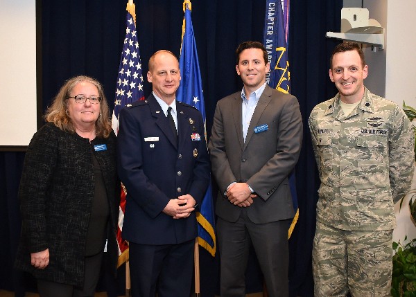 Attending the April luncheon are (l-r): Linda Hurrell, Aerospace Corporation; Col. Mike Guetlein, director, Remote Sensing Systems Directorate, Space and Missile Systems Center; Nick Farinacci, Teksystem; and Lt. Col. Benjamin Forest, USAF, recruiting service chief of staff. 