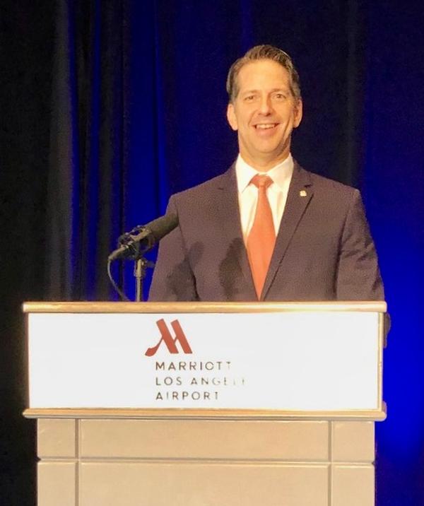Mike Plantenga, chapter president, opens the Space Industry Days held in October. Presentations were made by Brig. Gen. Timothy Sejba, USSF, and Maj. Gen. (S) Stephen Purdy, USSF, with the keynote provided by Gen. James Dickinson, USA, commander, United States Space Command.