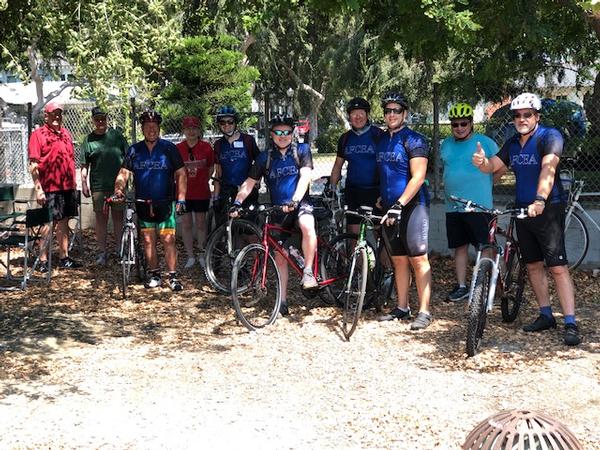 Riders and support personnel reach the turnaround point at the July event in Los Angeles.