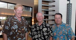 Attending the July reception held for Gen. Dubia (c) are Daniel G. Moffat (l), president and chief executive officer, GTA TeleGuam, and Shayne R. Lambert, chapter president and country manager for Pacific Islands at Alcatel-Lucent.
