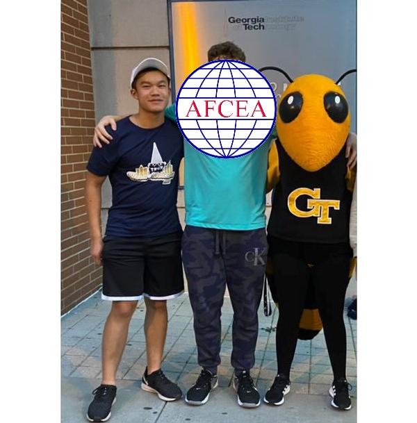 Christian Nguyen and "Buzz" pose for a photo at Georgia Tech in August. Nguyen was a recipient of the $1,500 Middle Georgia Chapter's "Dr. Douglas Moody Memorial Scholarship".  Dr. Moody was the chapter's vice president of education and an active member in education in the community at both Russell Elementary and Mercer University. #THWG