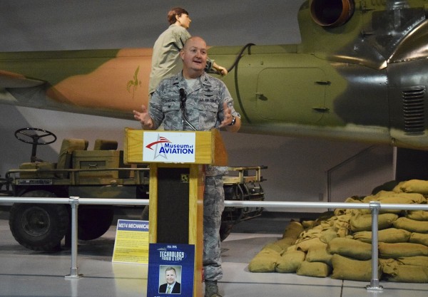 Col. Schilling welcomes the crowd to the October luncheon and introduces Gen. Peterson.