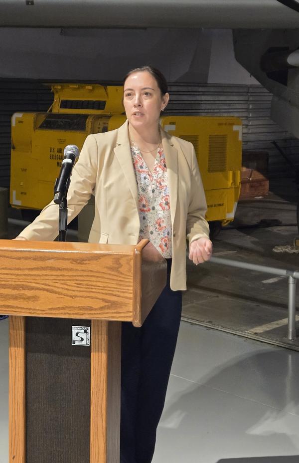 In April, Chapter President Christina Darveau introduces the guest speaker and shares chapter news regarding upcoming fund raisers and scholarship opportunities.