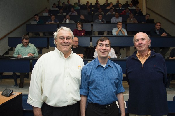 Attending the theses presentation in March are Donohue, Lt. Andrew Jackson, USN, 130th Wozencraft awardee, and Reeves. (Photo Credit: Javier Chagoya)


