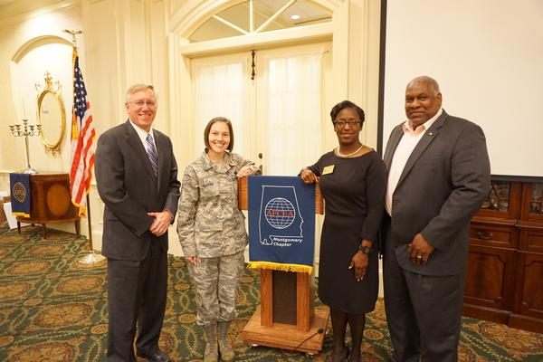 Receiving their awards in November are (l-r) Jim Dendis, Industry AFCEAN of the Year; Master Sgt. Brandy Silvers, USAF, Young AFCEAN of the Year; Charisse Stokes, Montgomery Chapter Life-Time Achievement Award; and Herb Hunter, Air Force Life Cycle Management Center, Government AFCEAN of the Year.