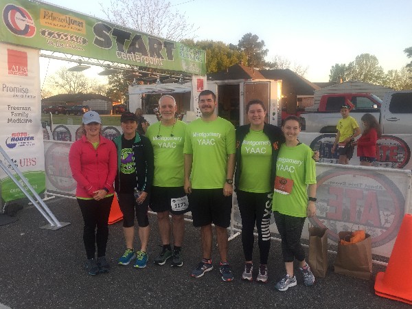 The Centerpoint Half Marathon and 5K team running for charity in April includes (from l) Gena Howard; Lee Ann and Jim Bradley; Adam and Heather Vencill; and Brandy Silvers.